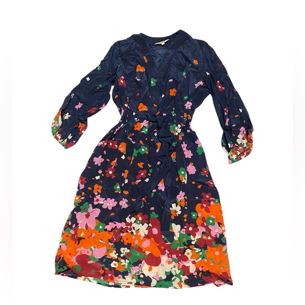 Tucker Abigail party dress crepe Floral Long Sleeve Dress 100 % silk - Picture 4 of 10